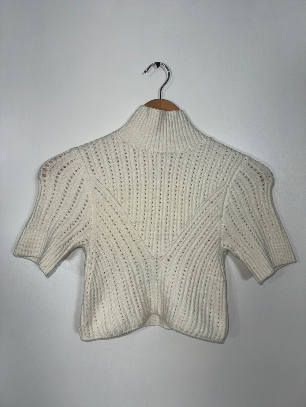 WSW25 {Intimately Free People} Off White Mock Neck Cropped Pointelle Sweater